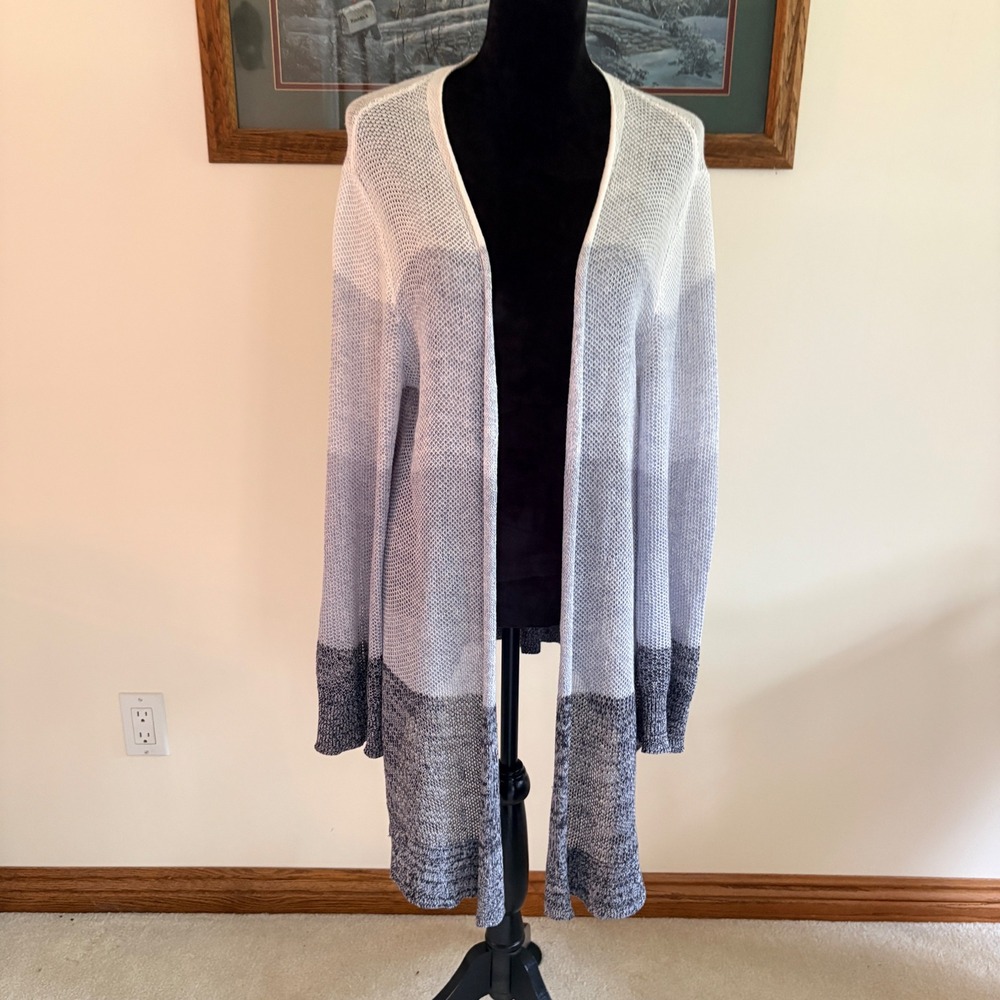 Christian Siriano Cardigan Womens XL Ombre Linen Open Front Duster Sweater Blue